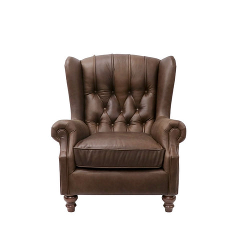 Sanford Wingback Antique Style Armchair / Occasional Chair Nutmeg Italian Leather