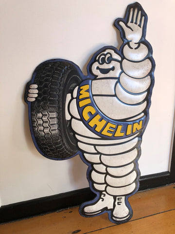 Michelin Man Large Rustic Embossed Automobilia Metal Wall Art Man Cave Sign