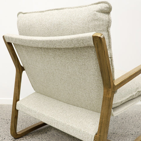 Finlay Oak & Natural Linen Geometric Modern Art Lounge Chair Armchair