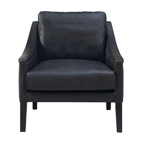 Ralph Armchair / Occasional Chair Vintage Black Leather & Oak Wood