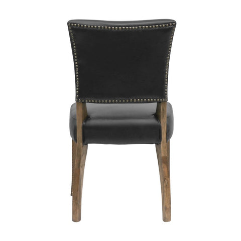 Oak & Black Leather Modern Vintage Stud Detail Dining Chair