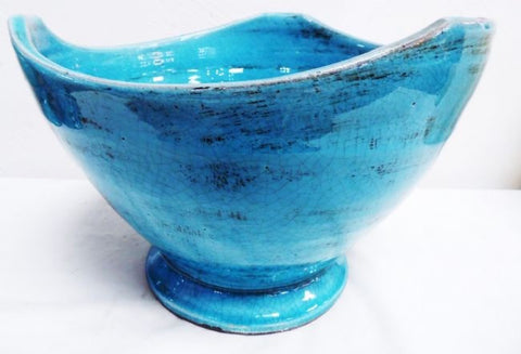 Handmade Mexican Ceramic Tulip Bowl For Salads or Decoration (Light Blue)