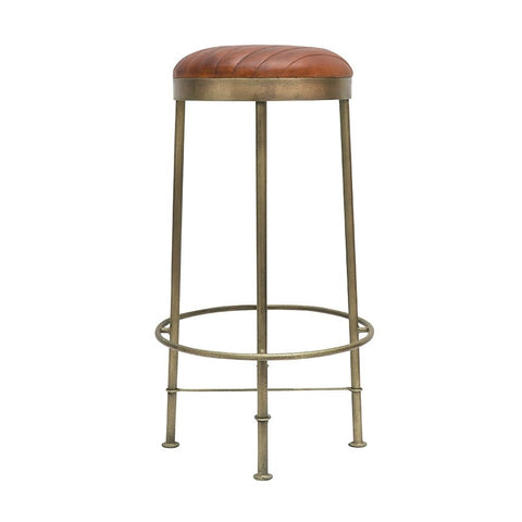 Bar Stool Chandri Hammered Brass & Leather Barstool - 75cm