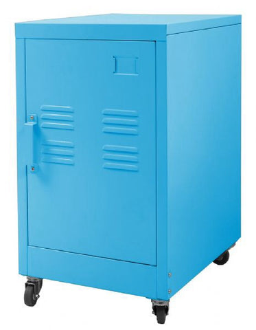 Industrial Bedside Table / Office Storage Unit With Wheels (Blue)