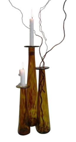 Leopard Handblown Mexican Glass Candleholders Candlesticks / Bud Vases