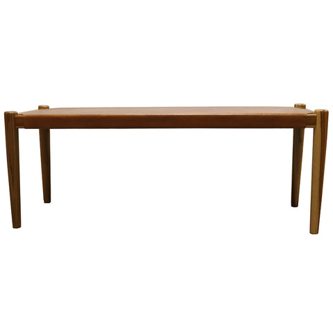 Catalina Leather & Teak Wood Tan Bench Seat - Bedroom or Front Entrance