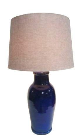 Mexican Ceramic Handmade Lamp Base With Linen Shade (Cobalt Blue)
