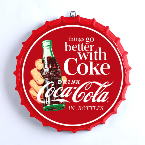 Better With Coke - Coca Cola Bottle Cap Shaped Wall Art Sign