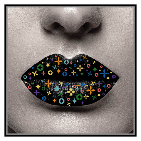 Black Abstract Lips Art On Canvas With Foil