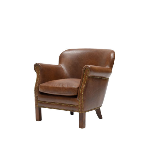 Rhodes Brown Italian Leather Armchair / Occasional Chair - Chic Vintage Sophisticatiom