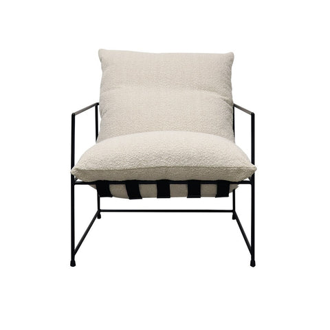 Lauro Slingback Club Chair Cream Bouclé & Iron Modern Chic Lounge Chair Armchair