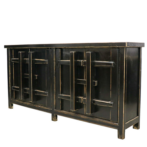 Vintage Black Traditional Oriental Shabby Chic Buffet / Sideboard