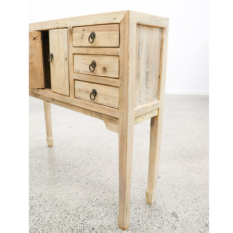 Vintage Chic Oriental Natural Whitewash Bedside Console Sideboard Table