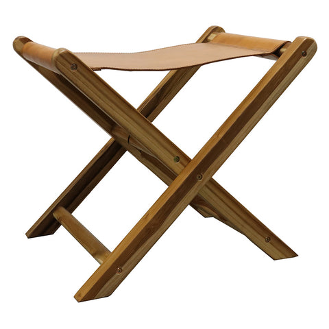 Castillo Leather & Teak Wood Tan Folding Stool