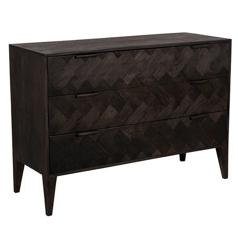 Raven Commode / Dresser Drawers Woven Architectural Black Sandblasted Mango Wood