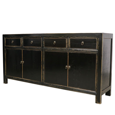 Shabby Chic Vintage Black Oriental 4 Door Sideboard / Hutch