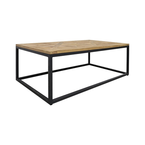 Cumbria Geometric Inlay Reclaimed Elm Wood & Iron Base Coffee Table