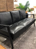 Reid Brown Leather & Natural Wood Frame Three Seater Sofa / Lounge - Contemporary Elegance