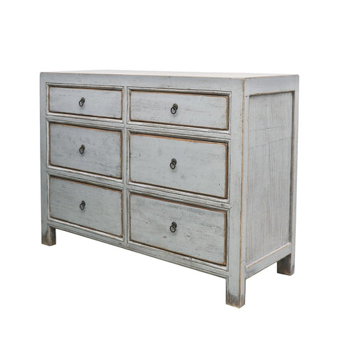 Distressed Blue/Grey Oriental 6 Drawer Dresser / Commode