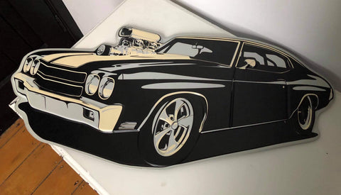 Black Embossed Chevelle Hot Wheels Wall Art Sign