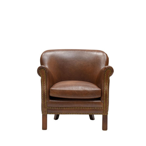 Rhodes Brown Italian Leather Armchair / Occasional Chair - Chic Vintage Sophisticatiom