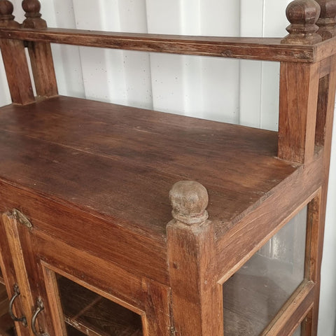 Unique Antique Wood & Glass Display Cabinet Sideboard Shelving Unit