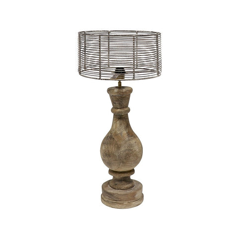 Rustic Carved Wood & Wire Shade Liverpool Table Lamp Light