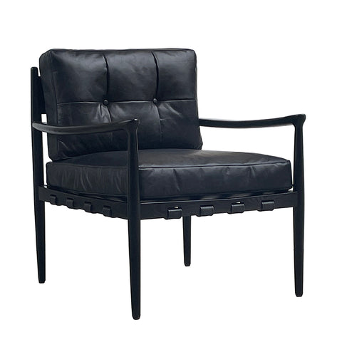 Vienna Vintage Black Leather & Oak Frame Club Chair / Armchair