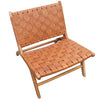 London Tan Leather & Teak Wood Lazy Lounge Chair