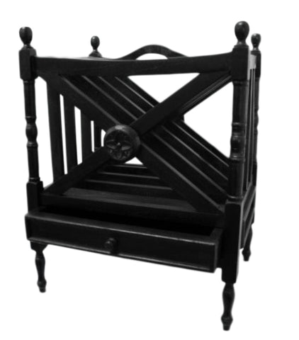 Black Wood Magazine Rack With Small Drawer - Perfect For Villas & French Chic Homes