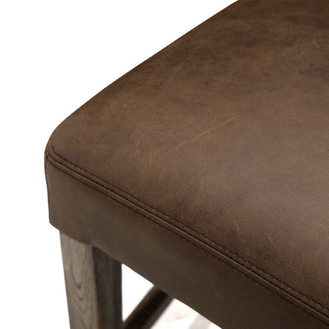 Modern Luxury Crane Oak & Brown Italian Leather Studded Barstool Bar Stool